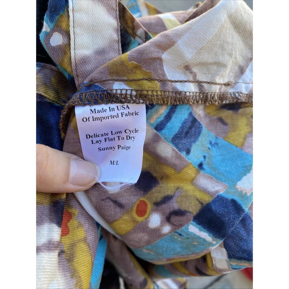 Sunny Paige Tunic Button Up Shirt Dress  Multi Color 3/4 Sleeve M/L Belted - Picture 5 of 6